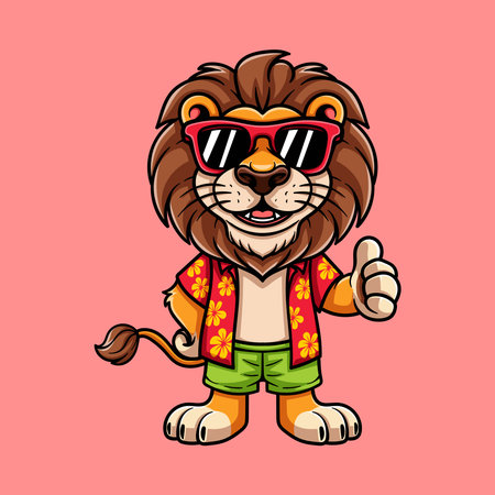 Lion Mascot Character with Sunglasses. Vector illustration.のイラスト素材