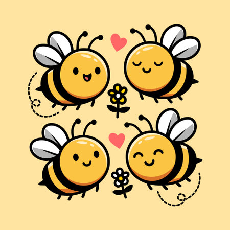 cute cartoon bees with flowers, vector illustration, clip-artのイラスト素材
