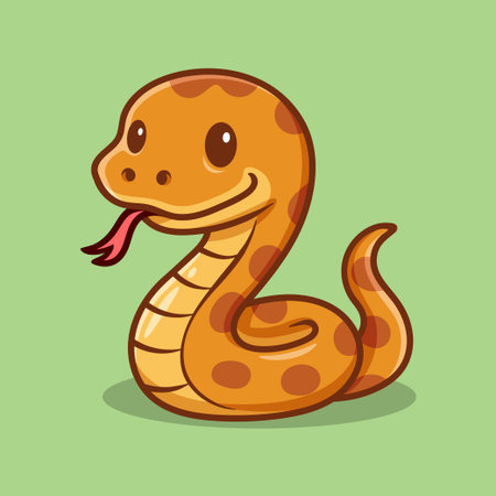 Cute cartoon snake isolated on green background. Vector illustration in flat style.のイラスト素材