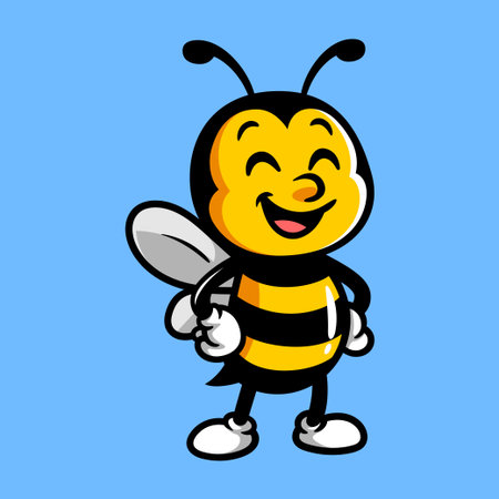 Happy Bee Cartoon Mascot Character Mascot Vector Illustrationのイラスト素材