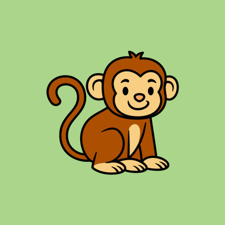Cute monkey cartoon icon. Vector illustration. Isolated on green background.のイラスト素材