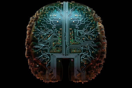 microchip designed in the shape of a brain, representing the advanced technological capabilities and the growing influence of artificial intelligence in modern society. Generative AI Technology.の素材