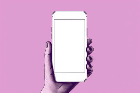 smartphone display mockup with space for custom content in a hand, creating an attractive and professional visual. Generative AI Technology.の素材