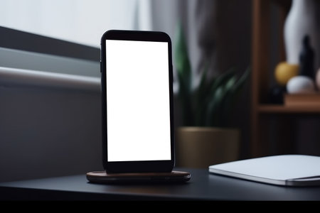 smartphone display mockup with space for custom content in a hand, creating an attractive and professional visual. Generative AI Technology.の素材