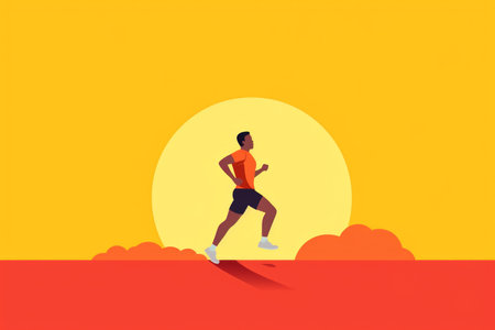 A captivating photograph capturing the essence of sports and athleticism, featuring a silhouette of a man running towards the sunset, imbued with a sense of freedom. Generative AI Technologyの素材