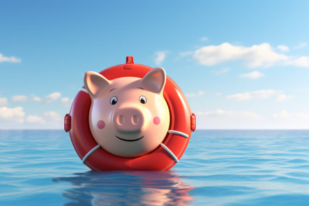 A symbolic representing the concept of financial security and savings protection, featuring a cute piggy bank, conveying a sense of safety, reliability, and peace of mind. Generative AI Technologyの素材