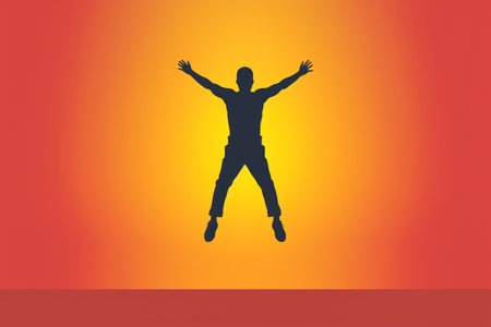 man jumping in silhouette form, great for design projects related to sports, fitness, and action. Generative AI Technology.の素材