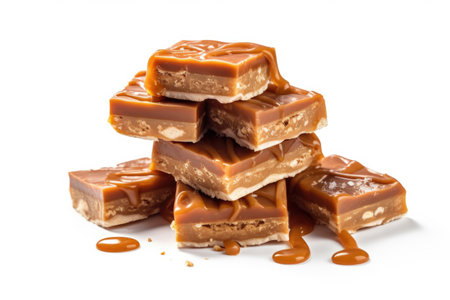 Caramel candy bars are a delicious treat that can be used in a variety of ways. The bars are arranged in a grid, with each bar having a unique design and color.の素材