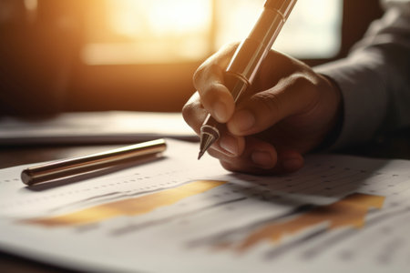 handwriting an accounting document with a pen. business, finances, record-keeping, and verification. emphasize the importance of legal meticulous attention to detailの素材