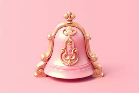 Elegant pink bell with intricate gold accents, set against a pink backdrop. Perfect for festive occasions, celebrations, and decorative designs.の素材