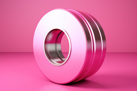 Eye-catching metal ring designed in the shape of the letter "O," set against a vibrant pink backdrop. Perfect for jewelry, fashion, and modern designs.の素材