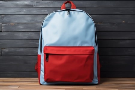 educational backpack, open and filled with various stationery items such as notebooks, pens, and pocket umbrellas in different colorful schemes.の素材