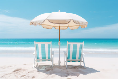 beach for relaxes in specially designed lounge area on sand. romantic honeymoon in paradise, savoring the colors of the sunset and transparent turquoise water. tropical climate creates an ideal spaceの素材