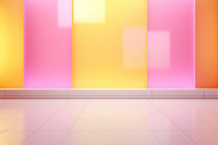 Vibrant room with colorful decor and tiled floor. Perfect for interior design projects or home decor inspiration.の素材