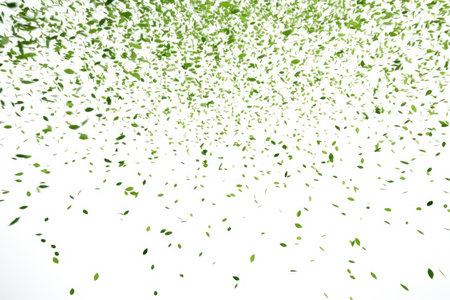 Captivating image of bunch of green leaves floating in air. Perfect for nature-themed designs and projects.の素材