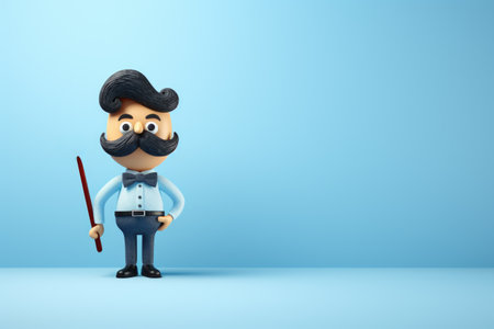 Picture of man with distinguished mustache holding cane. This image can be used to depict elegance, sophistication, or vintage aesthetic.の素材
