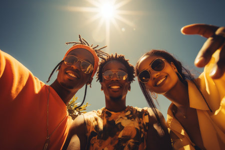 Picture of group of people standing next to each other. This image can be used to represent teamwork, friendship, or diverse community.の素材