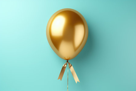 Golden balloon with ribbon tied to it. Perfect for celebrations and parties.の素材