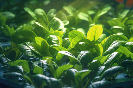 Close up view of bunch of green plants. This image can be used to depict nature, gardening, or beauty of plants in general.の素材