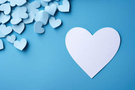 White paper heart with smaller white hearts surrounding it. This image can be used to symbolize love, romance, weddings, or Valentine's Day decorations.の素材