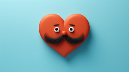 Heart-shaped cake with mustache design on top. Perfect for birthdays, weddings, and special occasions.の素材