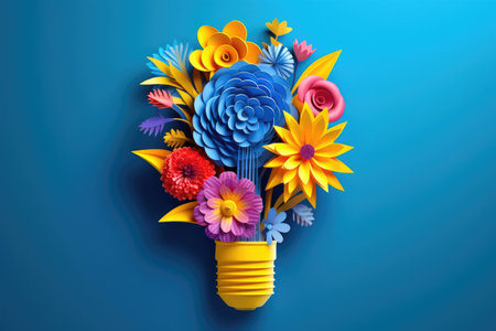 Unique and creative arrangement of paper flowers inside light bulb. Perfect for adding touch of charm and whimsy to any space.の素材