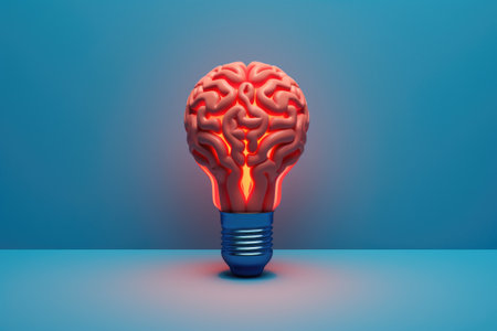 Unique concept of light bulb with brain inside. Creativity, innovation, and power of ideas. Ideal for educational materials, technology-related content, and design projects.の素材