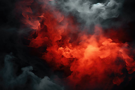 Striking image of red and black cloud of smoke against black background. Perfect for adding dramatic touch to design projects or creating edgy atmosphere in advertisements.