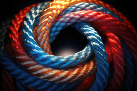 Close-up view of a bunch of colorful ropes. This versatile image can be used in various contexts.の素材