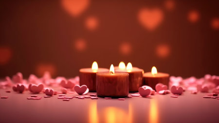 Three candles sitting on top of table. Suitable for home decor or creating cozy ambiance.の素材