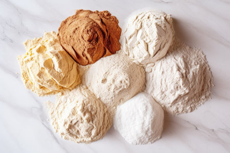 Variety of different types of donuts displayed on table. Perfect for illustrating bakery products or indulgence in sweet treats.の素材