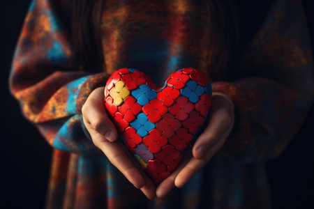 Person holding red heart in their hands. Perfect for expressing love and affection. .の素材