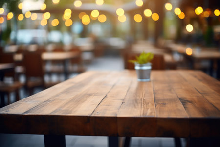 Simple wooden table with potted plant placed on top. This image can be used to add touch of nature to interior design or to showcase minimalist aesthetic.の素材