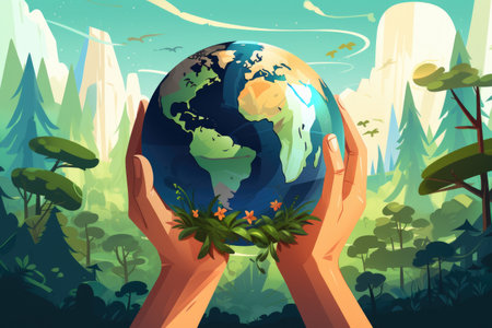 Person holding globe in their hands. Suitable for educational or environmental concepts.の素材