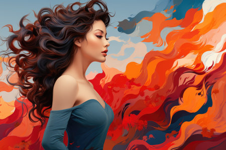 Painting of woman with long hair. This versatile image can be used for various creative projects.の素材