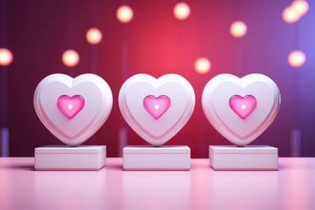 Three white hearts with pink hearts on them. Suitable for Valentine's Day or love-themed designs.の素材
