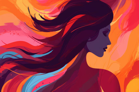 Painting of woman with long hair. Perfect for art enthusiasts and interior decoration.の素材