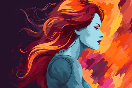 Painting of woman with long red hair. Perfect for adding touch of elegance to any space.の素材