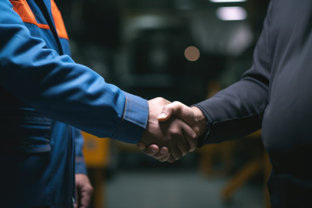 Two people shaking hands. Business partnerships, agreements, or professional networking.の素材