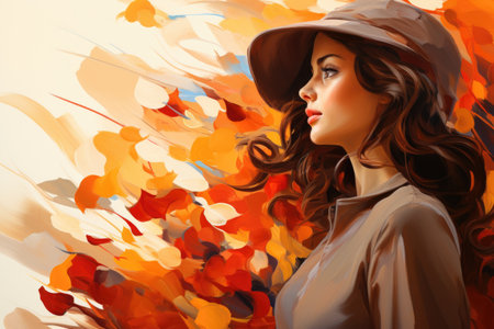 Painting of woman wearing hat. Perfect for adding touch of elegance to any space.の素材