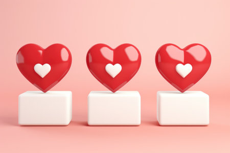 Three red hearts with white hearts on them. Perfect for Valentine's Day or expressing love.の素材