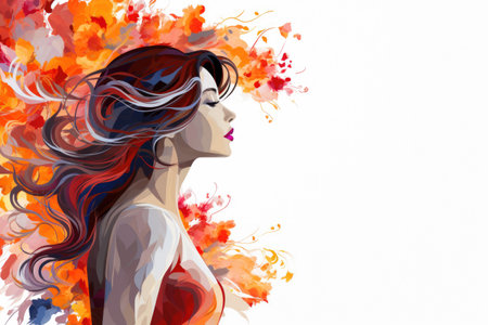 Beautiful painting of woman with long hair. Perfect for adding touch of elegance to any space.の素材
