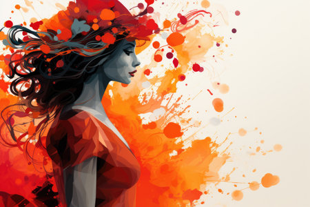 Woman with vibrant, colorful hair stands against bright background. This image can be used to add pop of color and energy to various projects.の素材