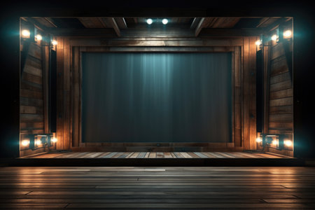 Simple yet captivating image of empty stage with curtain and lights. Perfect for theater or performance-related projects.の素材