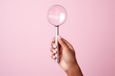 Person holding magnifying glass in their hand. Can be used for detective, investigation, or curiosity themes.の素材