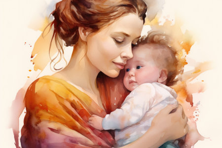 Woman holding baby in her arms. Perfect for family, parenting, and motherhood concepts.の素材