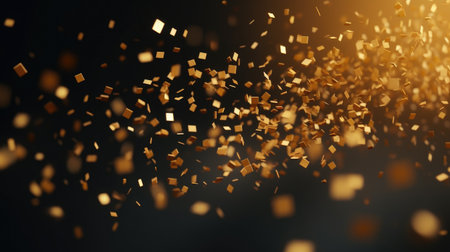 Gold confetti falling from sky, perfect for celebrations and festive occasions.の素材