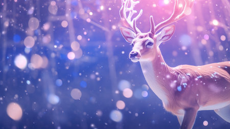 Deer standing in the middle of snow-covered forest. Can be used to depict winter wildlife or serene winter landscape.の素材