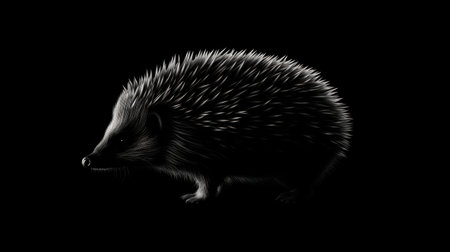 Black and white photo of hedgehog. Suitable for various uses.の素材