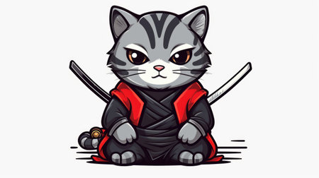 Cat dressed in ninja outfit holding sword. Perfect for martial arts or ninja-themed projects.の素材